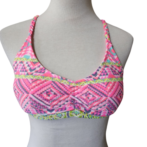 Bongo Women's pink coral colorful strappy bikini top size large - Picture 1 of 9